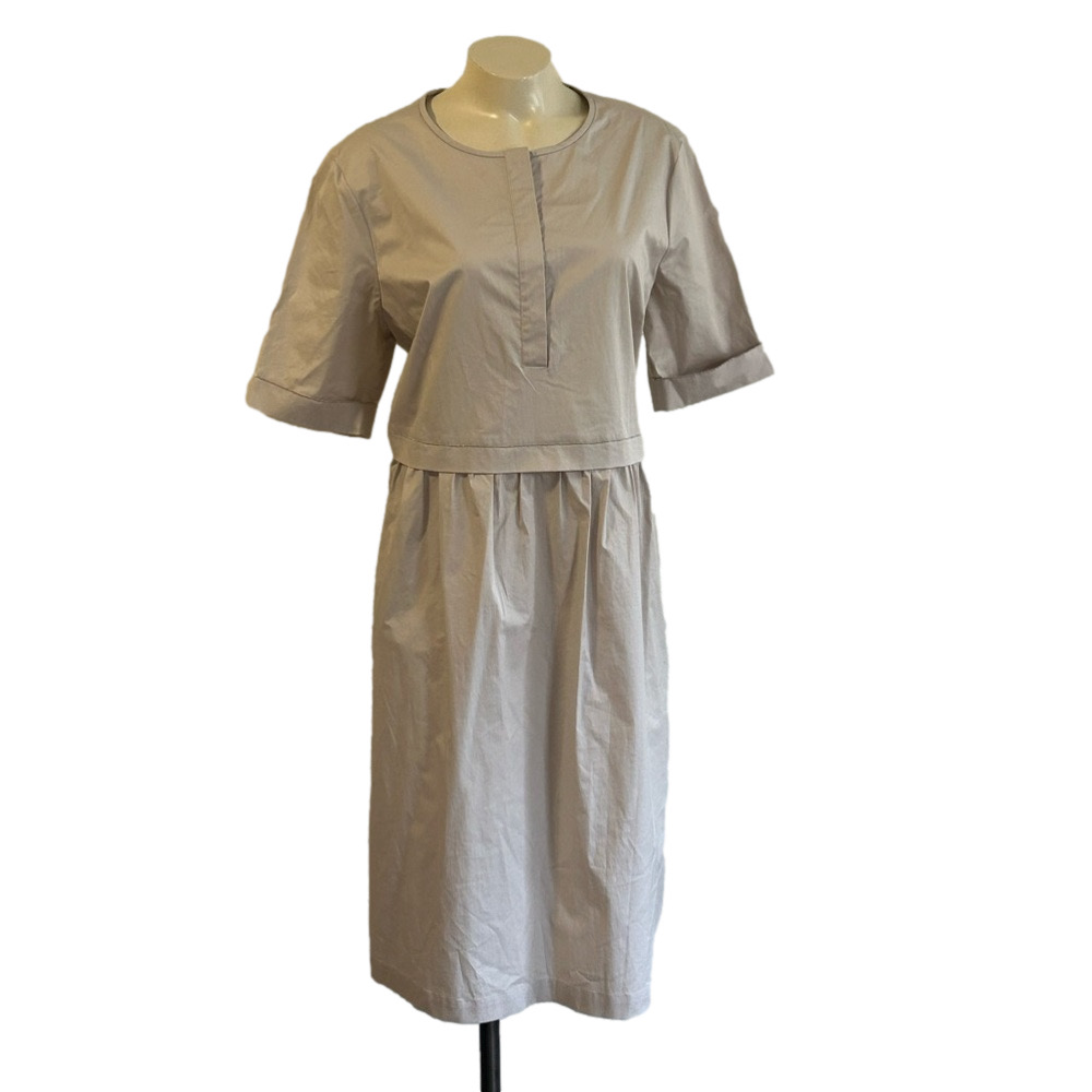 Peserico One Pocket Cotton Midi Dress Beige /silver Women’s Size 48 Italy